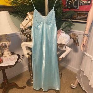 Vintage baby blue long slip with floral top